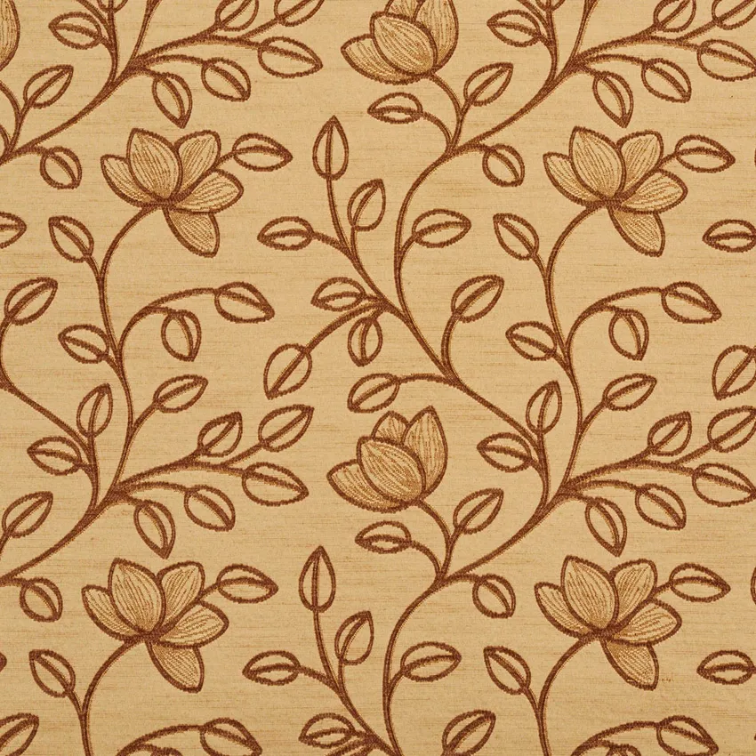 Beige and Brown Tan Floral Vine Blossom  Damask Upholstery Fabric