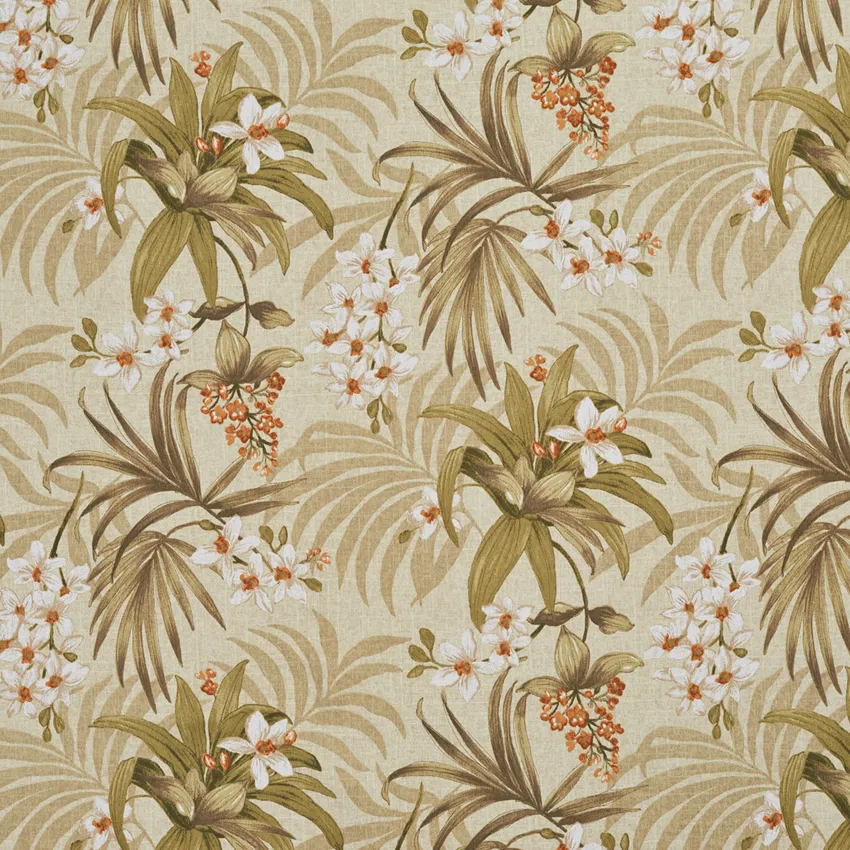 Beige and Brown Tan Hawaii Foliage Beach  Denim Stain and Bacteria Resistant Upholstery Fabric