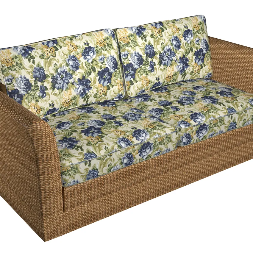 Dark Blue and Dark Green Floral Leaf Denim Stain and Bacteria Resistant Upholstery Fabric — Fabric on furniture
