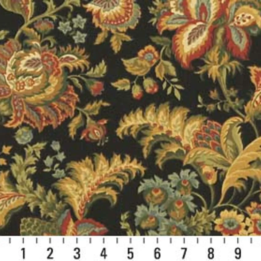 Eden Aqua and Beige Floral Marine Upholstery Fabric by the Yard — Scale in inches