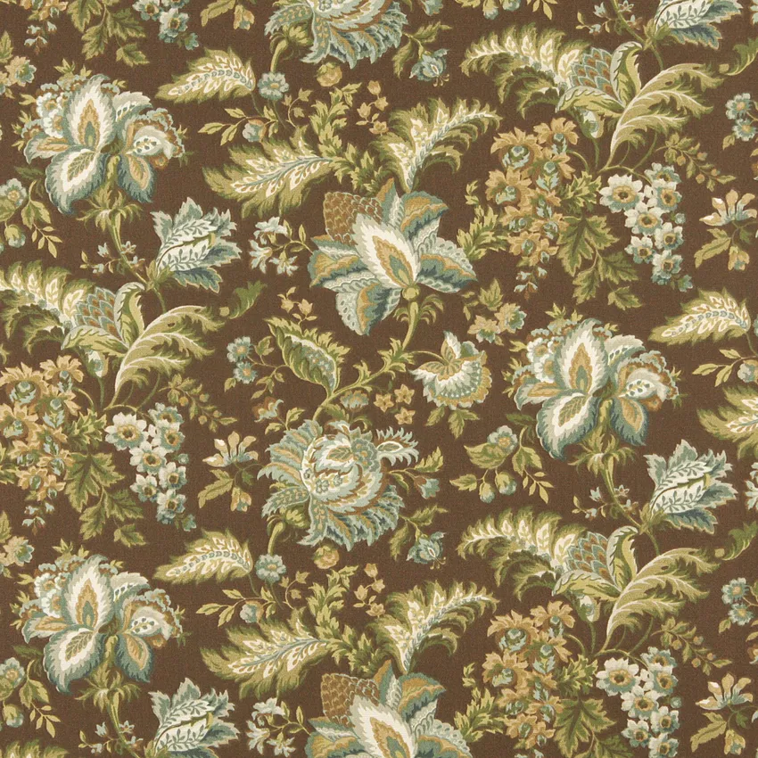 Mocha Light Blue and Brown Floral Marine Upholstery Fabric by the Yard