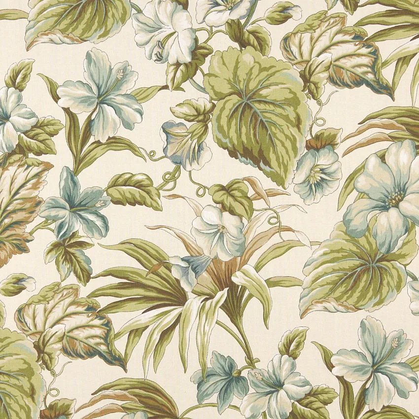 Cayman Aqua and Light Blue Floral Marine Upholstery Fabric by the Yard