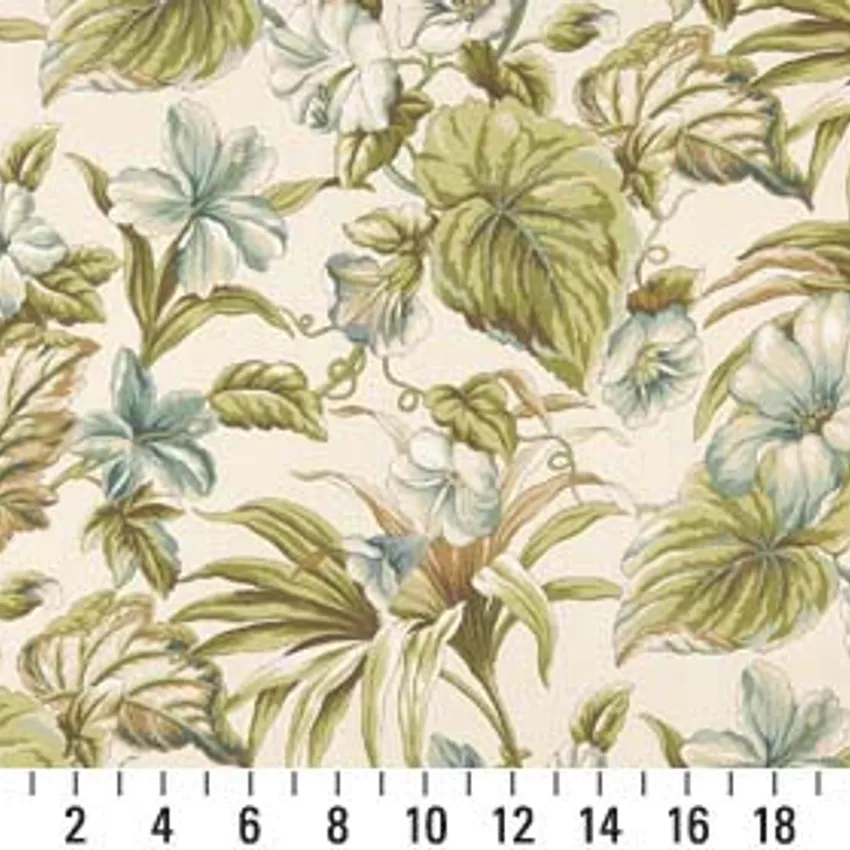 Cayman Aqua and Light Blue Floral Marine Upholstery Fabric by the Yard — Scale in inches