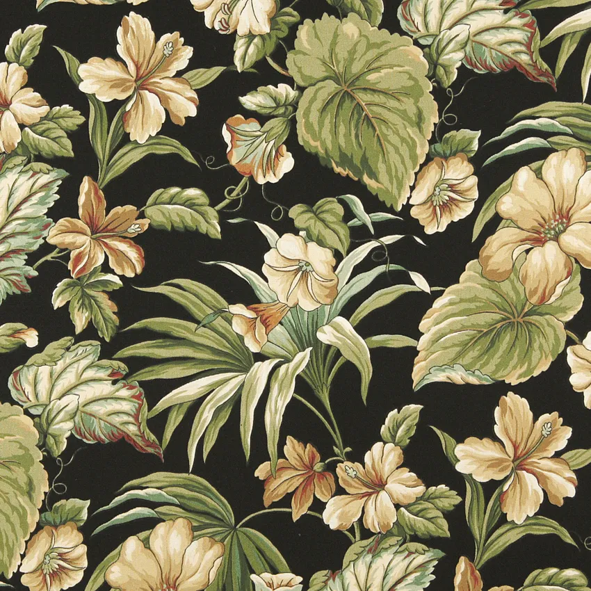 Rio Beige and Black Floral Marine Upholstery Fabric by the Yard
