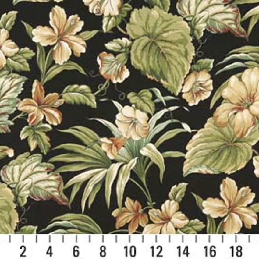 Rio Beige and Black Floral Marine Upholstery Fabric by the Yard — Scale in inches