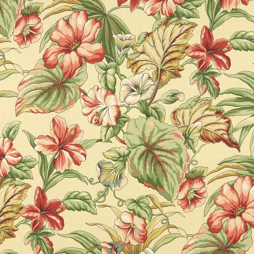 Tropic Coral and Gold Floral Marine Upholstery Fabric by the Yard
