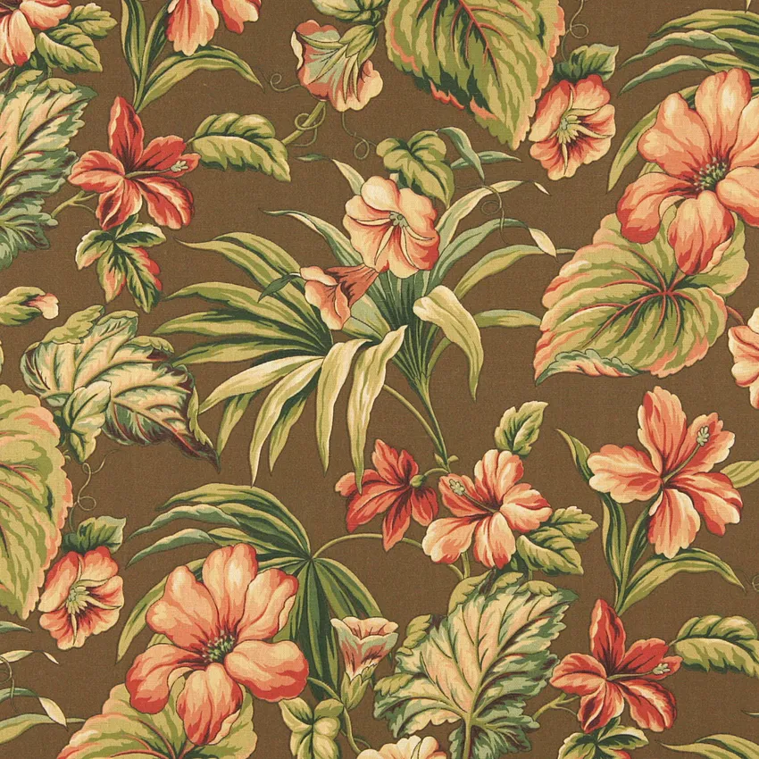 Sumatra Brown and Coral Floral Marine Upholstery Fabric by the Yard