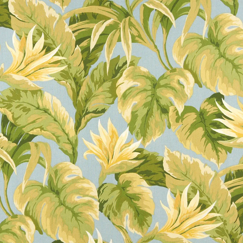 Sanibel Beige and Light Blue Foliage Marine Upholstery Fabric by the Yard