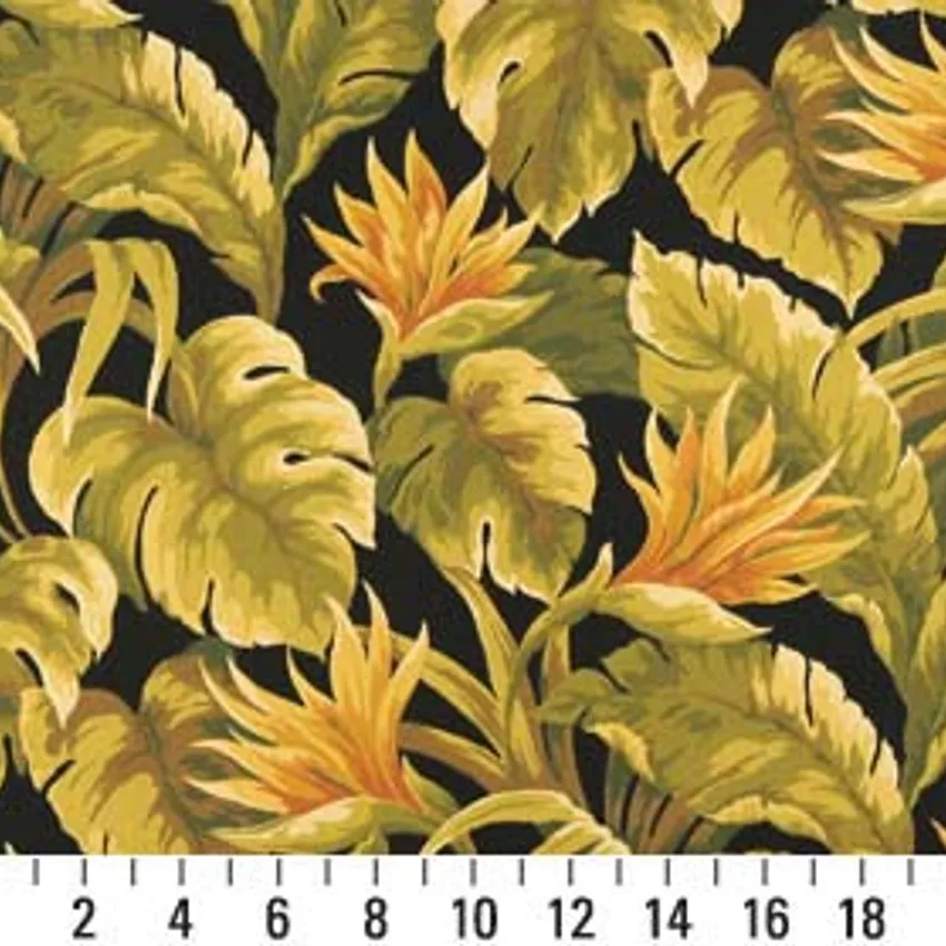 Figi Black and Coral Foliage Marine Upholstery Fabric by the Yard — Scale in inches