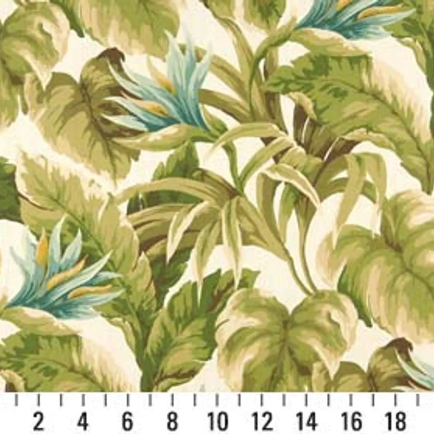 Cypress Aqua and Light Blue Foliage Marine Upholstery Fabric by the Yard — Scale in inches