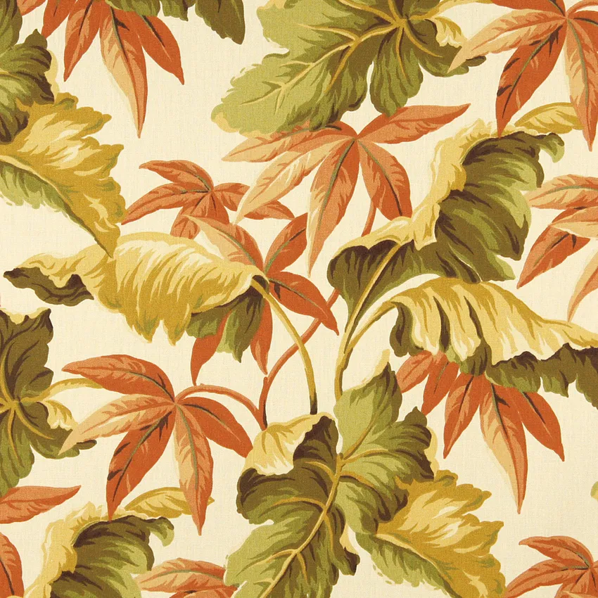 Coral and Gold Foliage Marine Upholstery Fabric by the Yard
