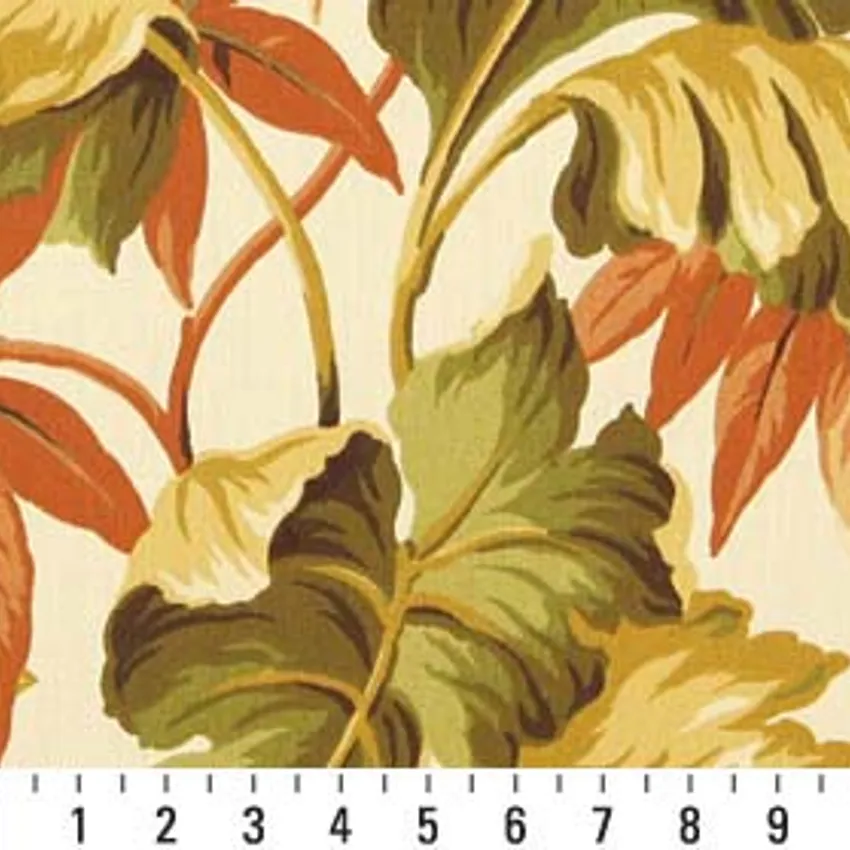 Coral and Gold Foliage Marine Upholstery Fabric by the Yard — Scale in inches