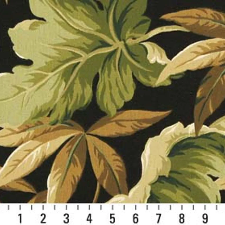 Tahiti Beige and Black Foliage Marine Upholstery Fabric by the Yard — Scale in inches