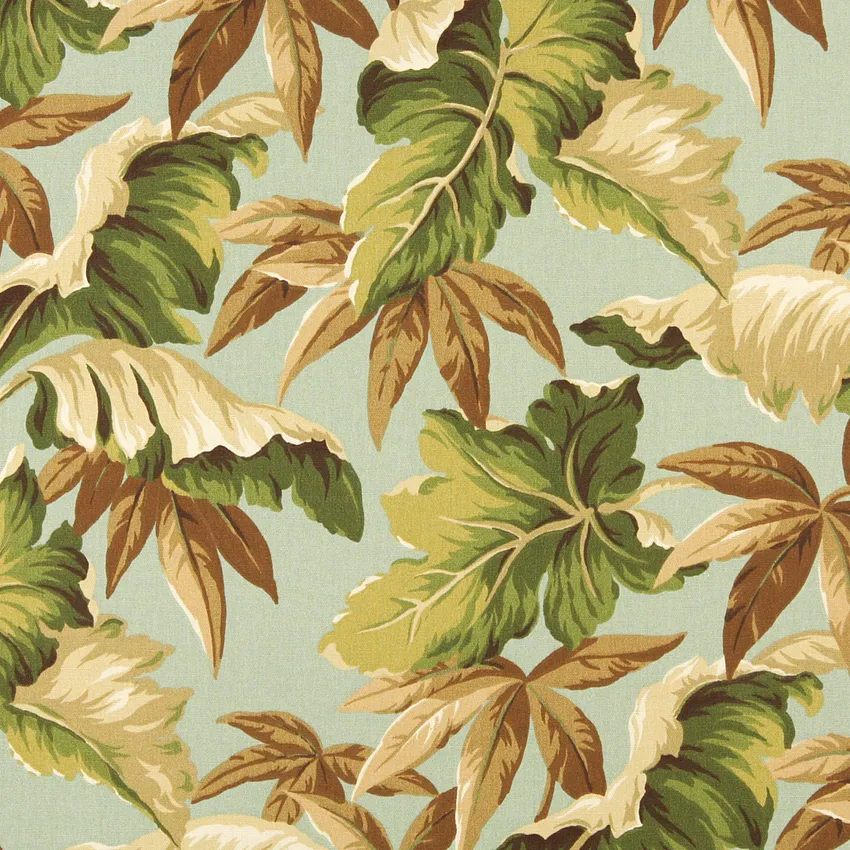 Caribbean Aqua and Beige Foliage Marine Upholstery Fabric by the Yard