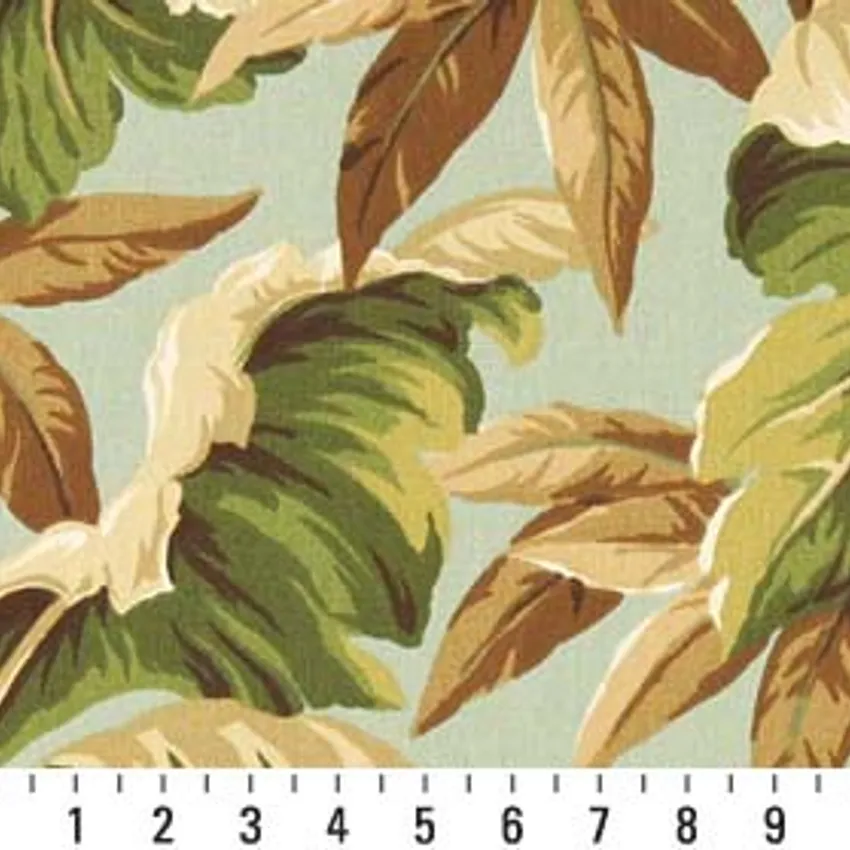 Caribbean Aqua and Beige Foliage Marine Upholstery Fabric by the Yard — Scale in inches