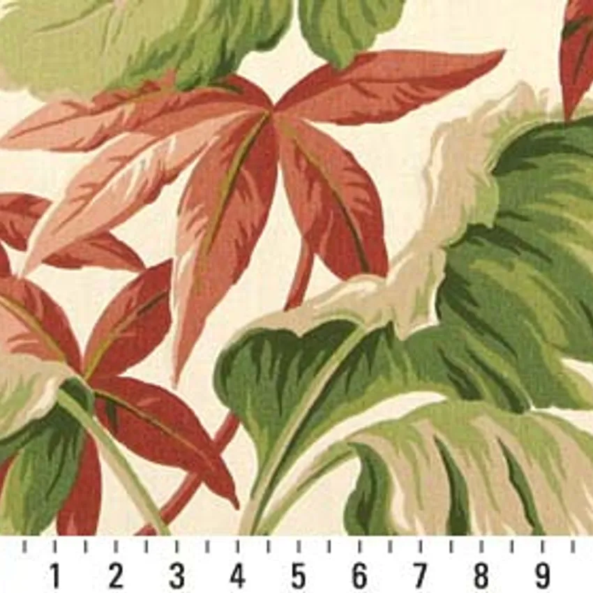 Paradise Beige and Dark Green Foliage Marine Upholstery Fabric by the Yard — Scale in inches