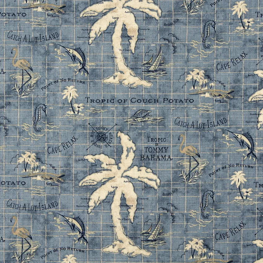 Catalina Dark Blue and Light Blue Beach Marine Upholstery Fabric by the Yard