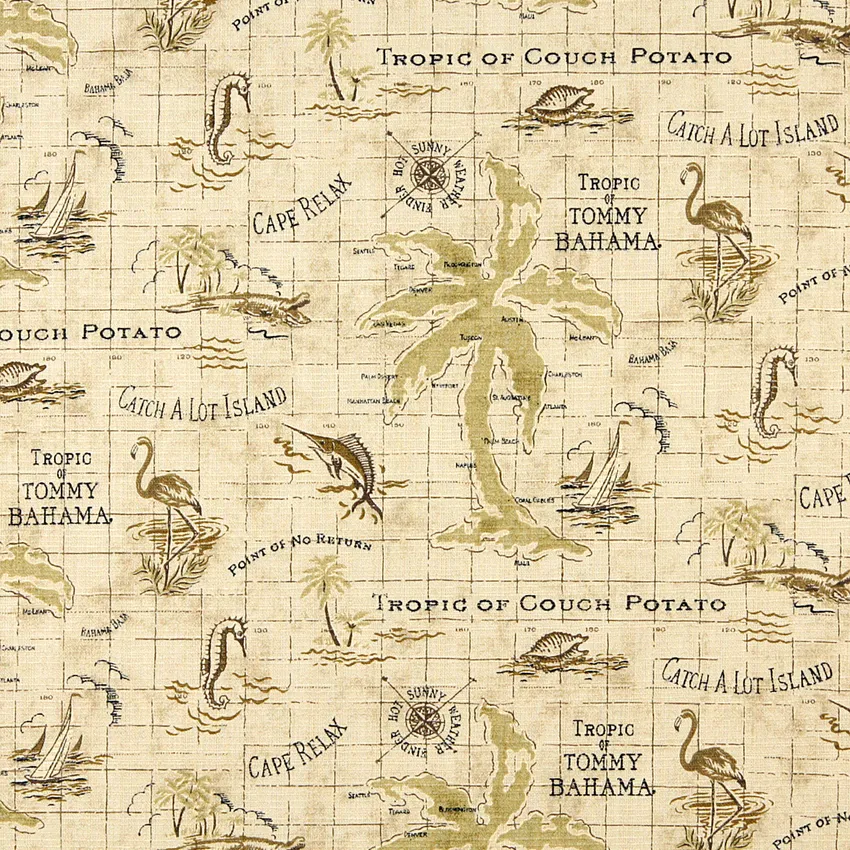 Rattan Beige and Light Green Beach Marine Upholstery Fabric by the Yard