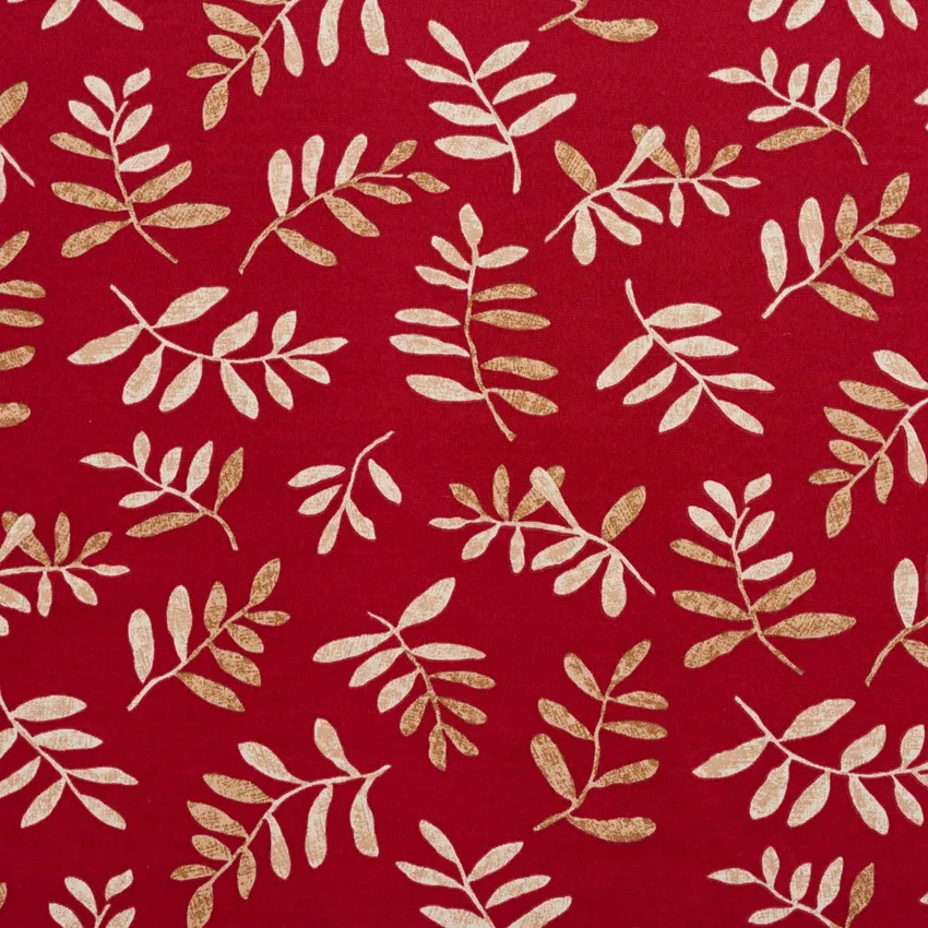 Beige and Burgundy Red Foliage Prints Bacteria and Stain Resistant Upholstery Fabric