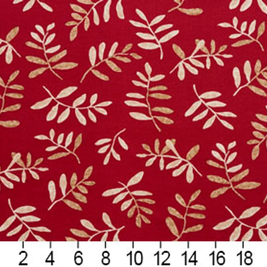 Beige and Burgundy Red Foliage Prints Bacteria and Stain Resistant Upholstery Fabric — Scale in inches