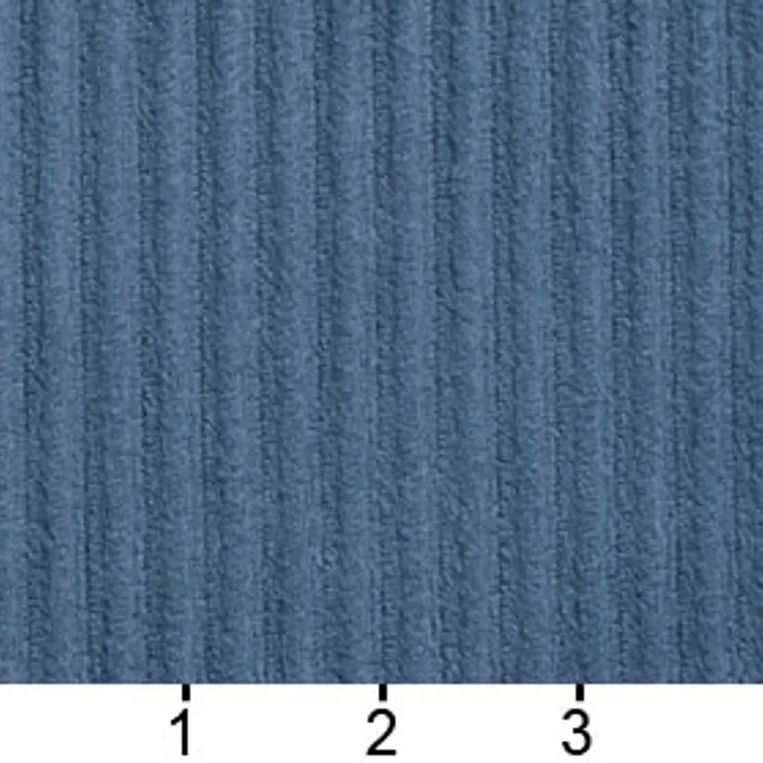 Denim Blue Small Stripe Soft Velvet Upholstery Fabric — Scale in inches