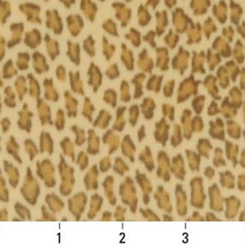 Buttercup Beige and Gold Leopard Faux Animal  Print Microfiber Machine Washable Stain Resistant Upholstery Fabric — Scale in inches