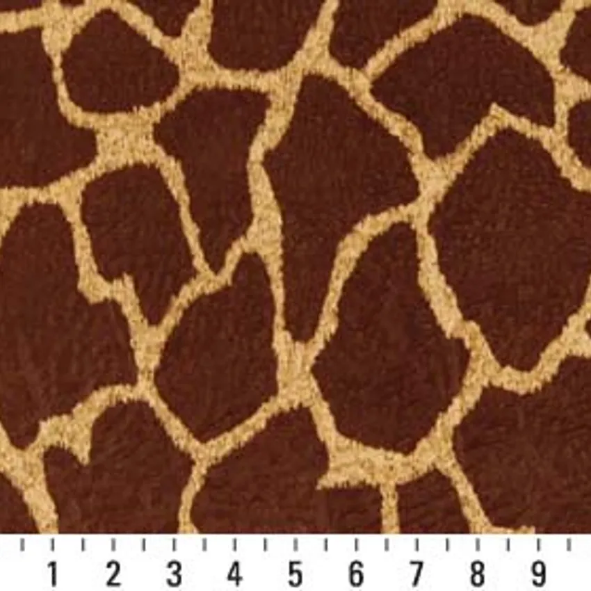 Caramel and Brown Giraffe Faux Animal  Print Microfiber Machine Washable Stain Resistant Upholstery Fabric — Scale in inches