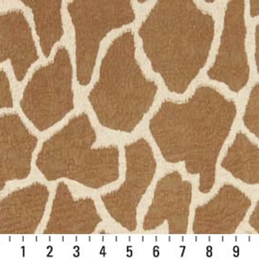 Beige Tan and White Giraffe Faux Animal  Print Microfiber Machine Washable Stain Resistant Upholstery Fabric — Scale in inches