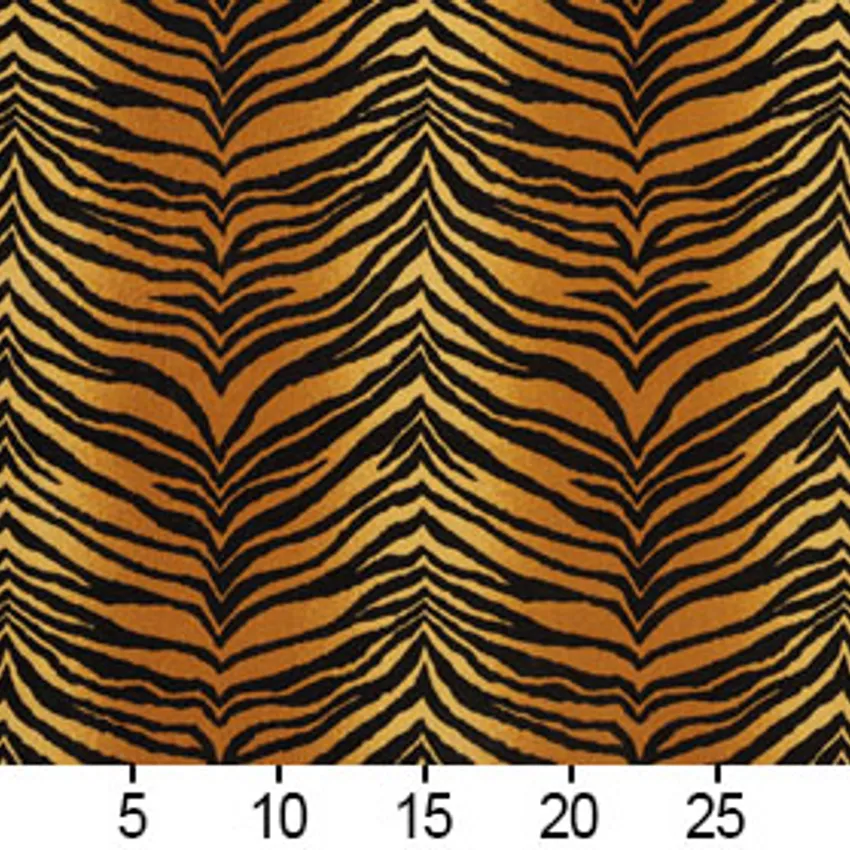 Amber Black and Gold Tiger Faux Animal  Print Microfiber Machine Washable Stain Resistant Upholstery Fabric — Scale in inches
