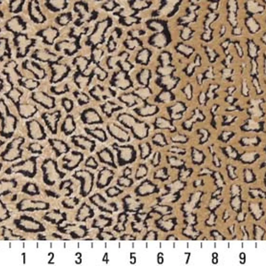 Tan Beige and Black Leopard Faux Animal  Print Microfiber Machine Washable Stain Resistant Upholstery Fabric — Scale in inches