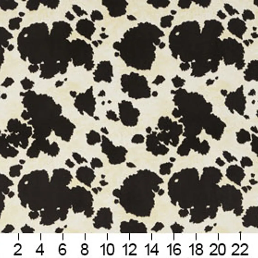Cow Black and White Vintage Faux Animal  Print Microfiber Machine Washable Stain Resistant Upholstery Fabric — Scale in inches