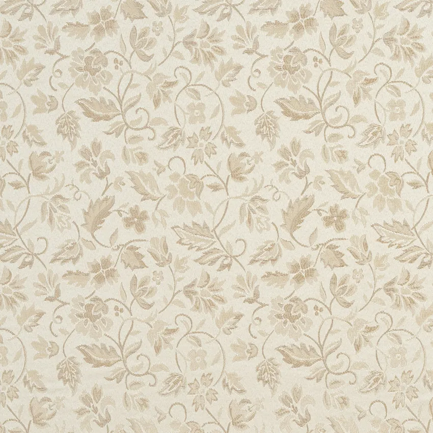Ivory White Small Floral Leaf Damask Upholstery Fabric