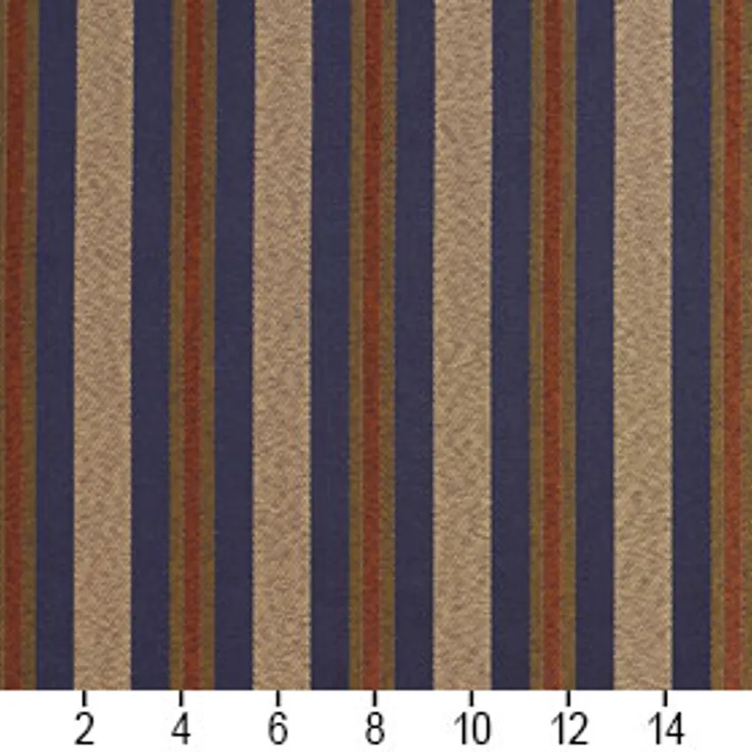 Topaz Regal Coral and Blue Inch Wide Stripe Damask Upholstery Fabric — Scale in inches