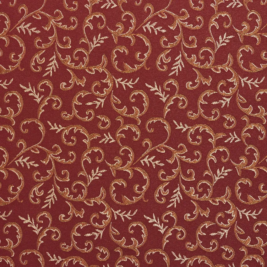 Brandy Beige and Burgundy Abstract Floral Vine Damask Upholstery Fabric