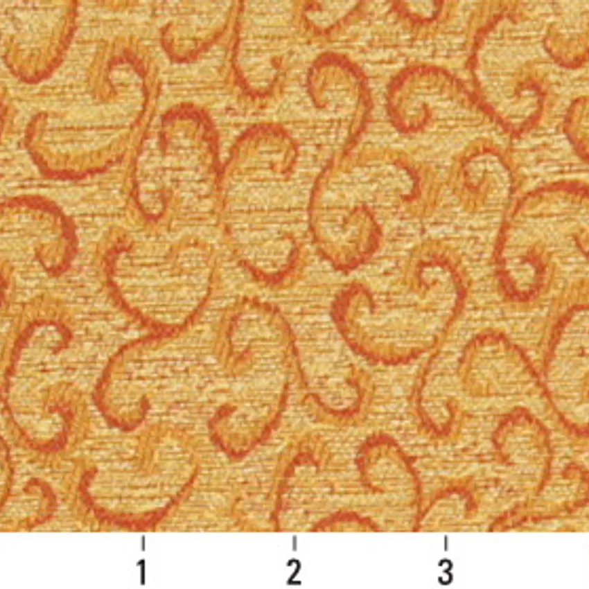 Sienna Coral and Gold Contemporary Damask Upholstery Fabric by the Yard — Scale in inches