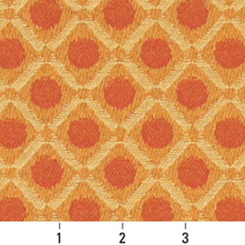 Papaya Coral and Gold Contemporary Damask Upholstery Fabric by the Yard — Scale in inches