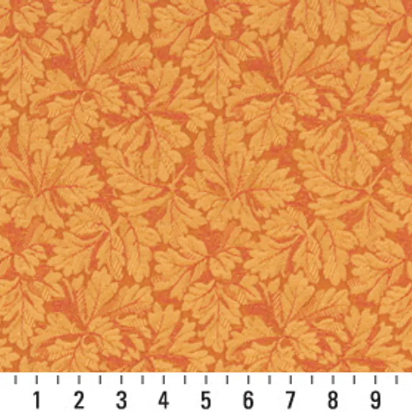 Nectar Gold and Orange Foliage Damask Upholstery Fabric by the Yard — Scale in inches