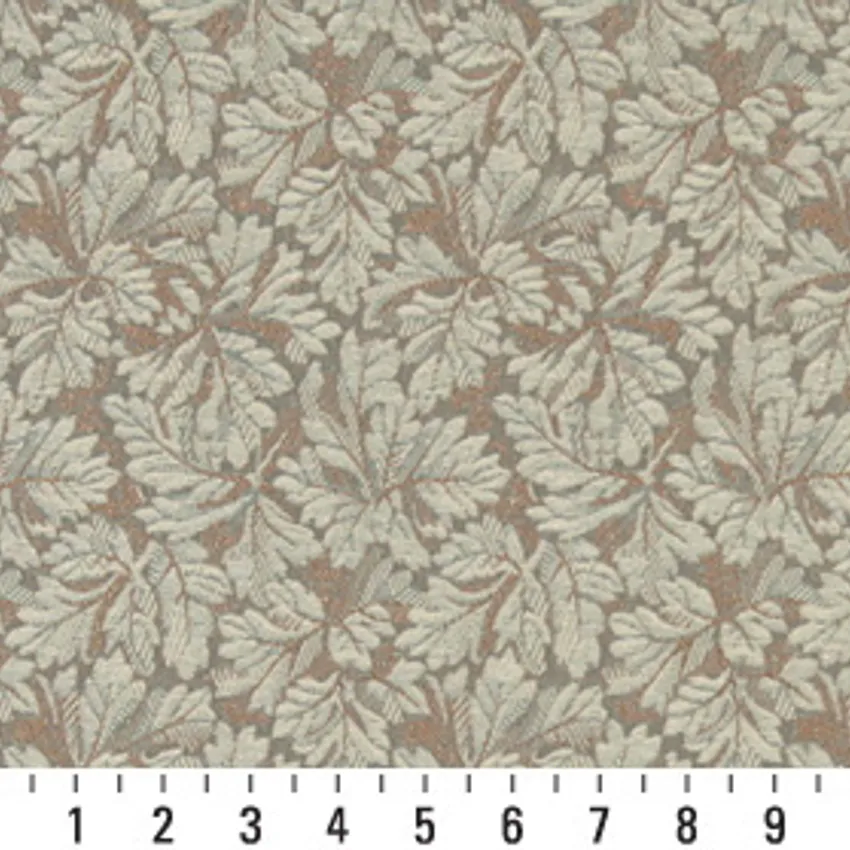 Taupe Beige and Light Green Foliage Damask Upholstery Fabric by the Yard — Scale in inches