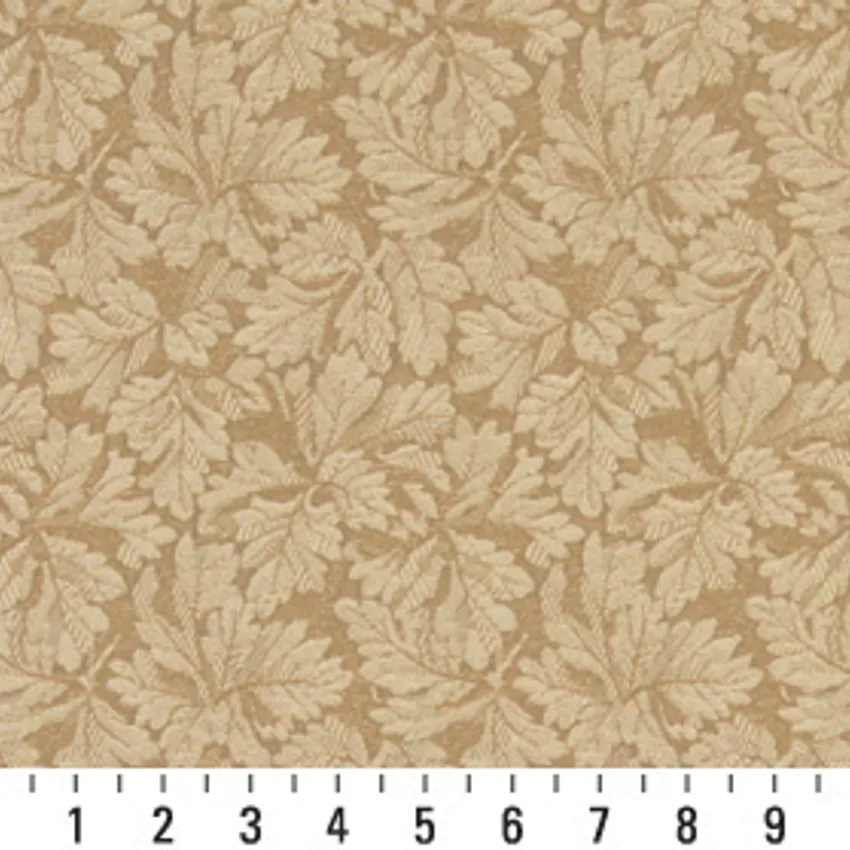 Latte Beige Foliage Damask Upholstery Fabric by the Yard — Scale in inches