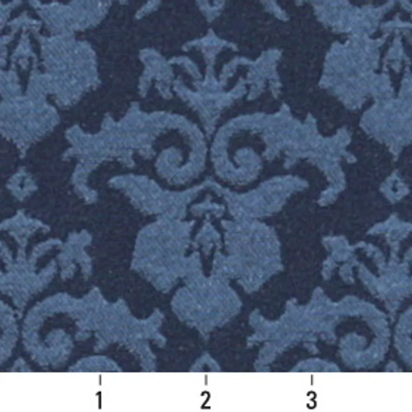 Cobalt Dark Blue Heirloom Damask Upholstery Fabric by the Yard — Scale in inches