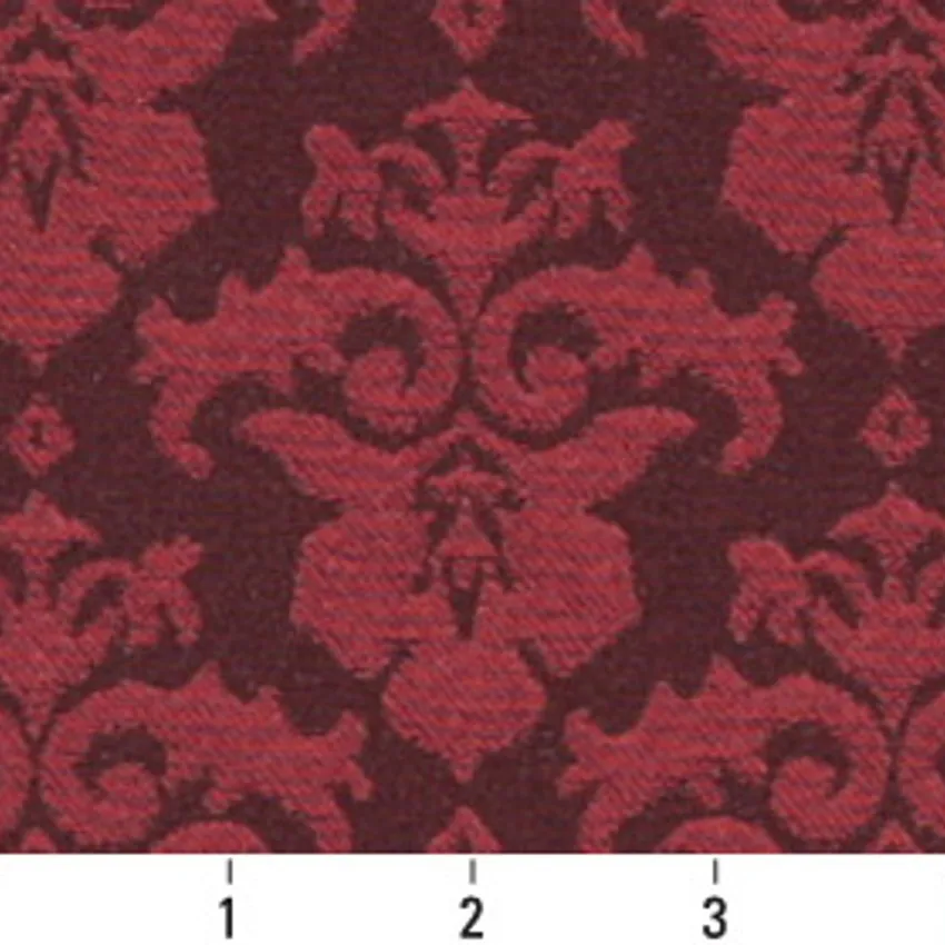 Bourdeaux Burgundy Heirloom Damask Upholstery Fabric by the Yard — Scale in inches