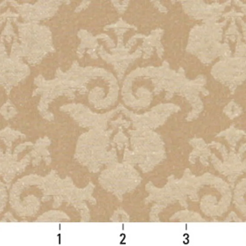 Wheat Beige Heirloom Damask Upholstery Fabric by the Yard — Scale in inches