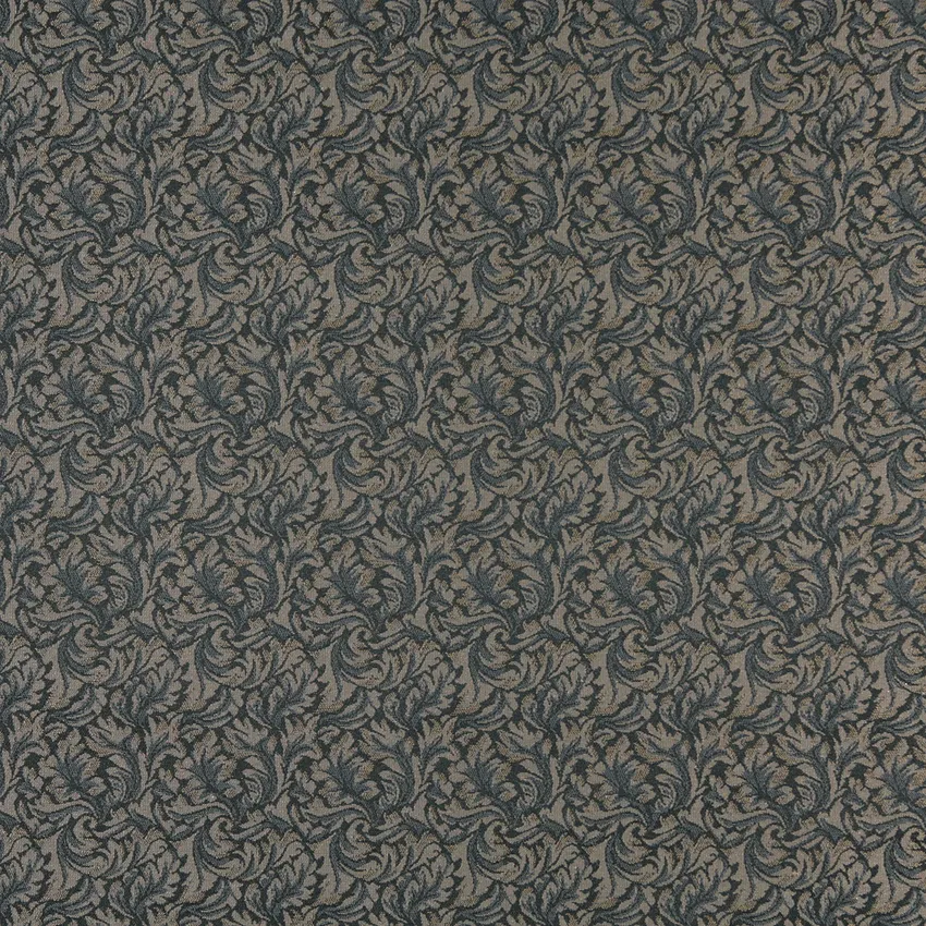Pewter Beige and Black Foliage Damask Upholstery Fabric by the Yard