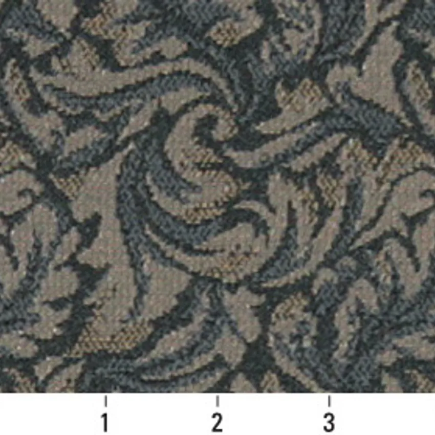 Pewter Beige and Black Foliage Damask Upholstery Fabric by the Yard — Scale in inches