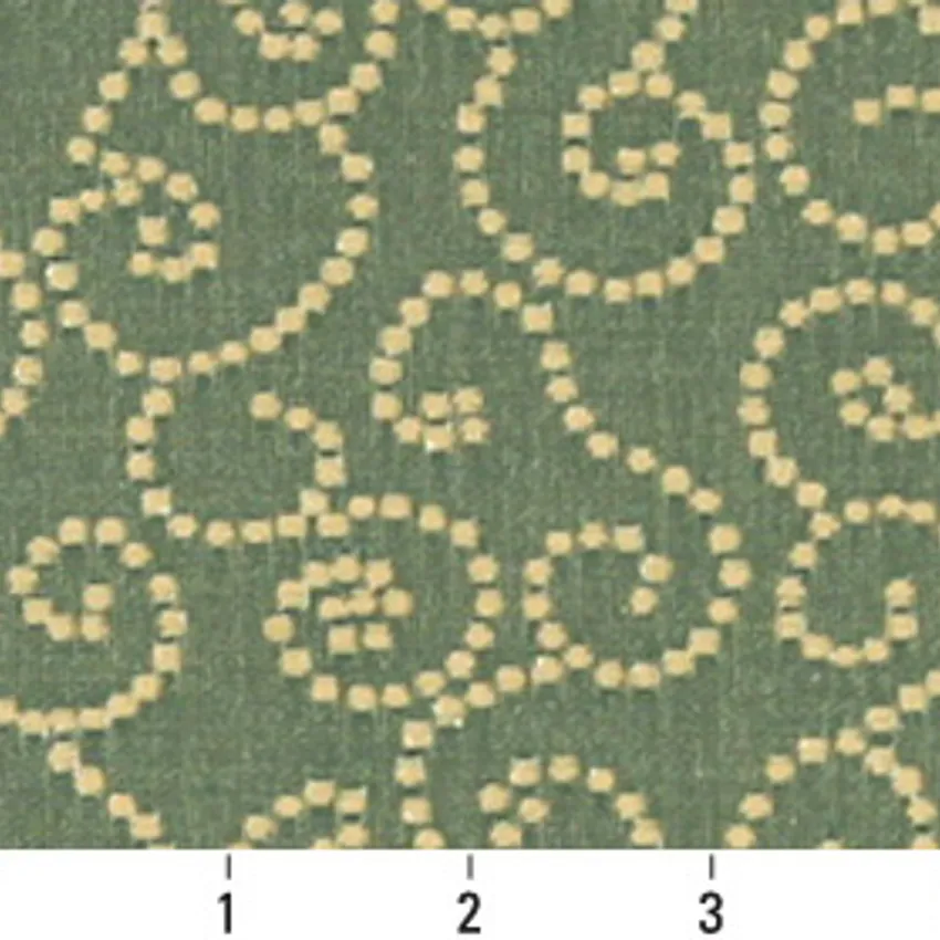 Ivy Gold and Light Green Contemporary Damask Upholstery Fabric by the Yard — Scale in inches