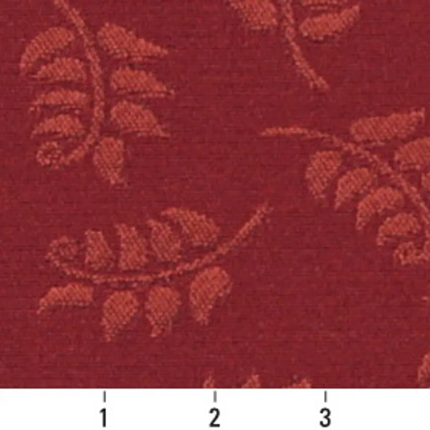 Chili Burgundy and Coral Foliage Damask Upholstery Fabric by the Yard — Scale in inches
