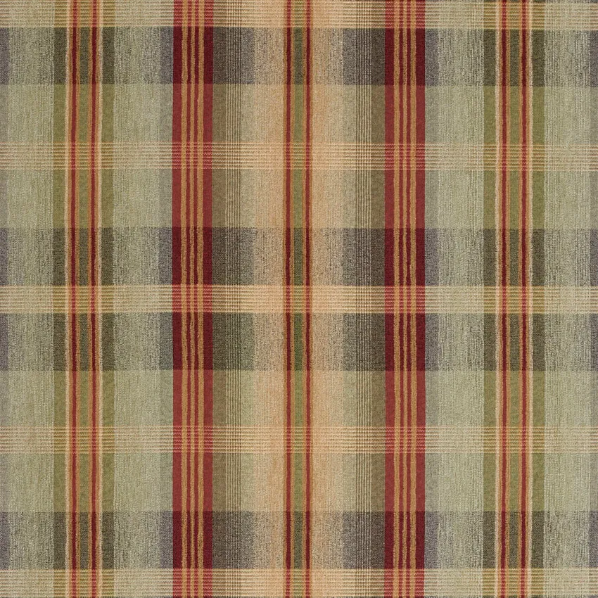 Aloe Beige and Coral Plaid Chenille Upholstery Fabric
