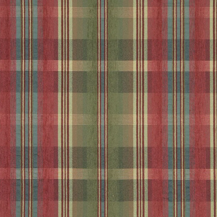 Light Blue and Light Green  and Red Plaid Chenille Upholstery Fabric