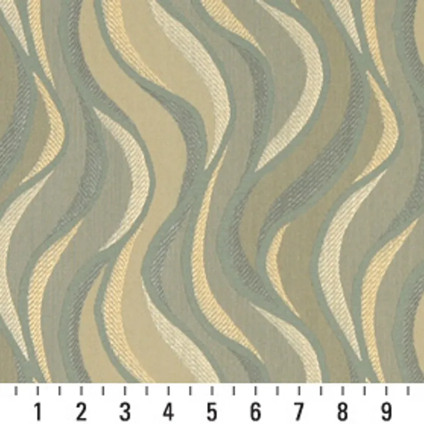 Ash Beige and Gold Damask Woven Abstract Flame Upholstery Fabric — Scale in inches