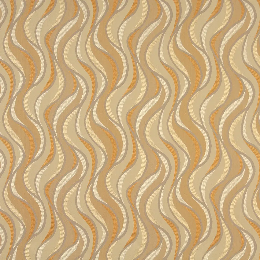 Golden Beige and Coral Damask Woven Abstract Flame Upholstery Fabric